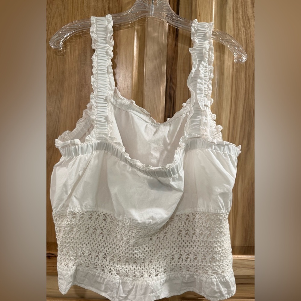 CeCe White Smocked Open Knit Accent Ruffled Crop Camisole Size XL - Picture 5 of 11